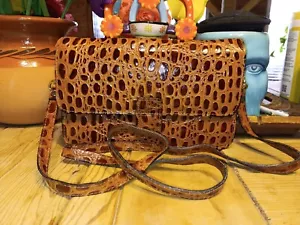 Mido Korea Umhängetasche braun Leder geprägt Kroko-Struktur Crossbody - Bild 1 von 11