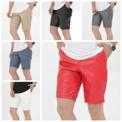Pantalones Cortos de Cuero de Verano para Hombres Elastizados Medio Pantalones Impermeables Brillantes Ropa de Club Pantalón Foto 1 de 4