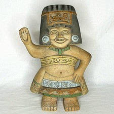 Aztec Inca Mayan Clay Terracotta Pottery Figurine Mexico Statue 14" Vintage