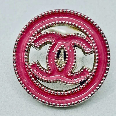 10 Silver and Pink Chanel Buttons CC Logo 20mm Vintage (LG135) - Image 1 of 4