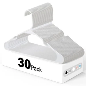 Plastic Hangers 30 Pack Lightweight Space-Saving for Shirts Dresses Coats White - Picture 1 of 7