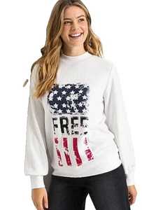 Rainbow @ Kaleidoscope Size L Fit Plus 18 20 White Flag Print Long Sleeve TOP - Picture 1 of 2