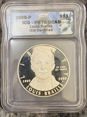 2009 P $1 Louis Braille Silver Proof Commemorative Dollar ICG PR70 DCAM - Image 1 of 4