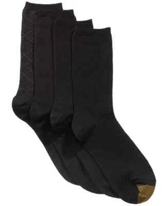 4 Pairs Gold Toe Casuals Women's Textured Crew Mid-Calf Socks Black Size 6-9 - Picture 1 of 7