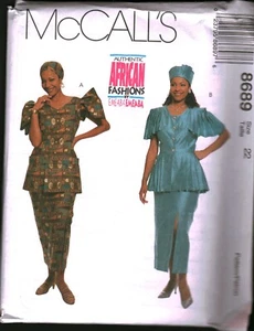 8689 Vintage McCalls SEWING Pattern Misses 1990s Two Piece Dress Hat African UC - Picture 1 of 2