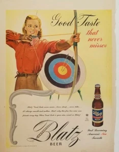 1945 Blatz Pilsner beer brown bottle female Archer bow arrow Target ad - Picture 1 of 1