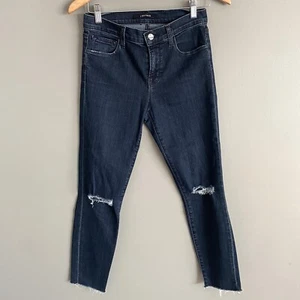 J Brand Atlantique Dark Wash Distressed Raw Hem Mid Rise Skinny Jeans Size 26 - Picture 1 of 9