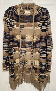 Lucky Brand Women Large L Cardigan Fringe Sweater Southwestern Aztec Boho Tribal - Picture 1 of 9