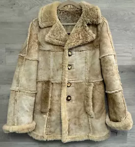 French Creek Sheep & Wool Co Button Coat Men's 42 Shearling Jacket Made In USA - Picture 1 of 17