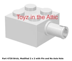 Lego 1x 4730 White Brick, Modified 2 x 2 with Pin and No Axle Hole 6932 Futuron - Picture 1 of 1