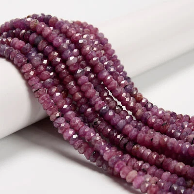 Natural Ruby Faceted Rondelle Disc Beads Size 3x6mm to 4x10mm 15.5'' Strand - Image 1 of 3