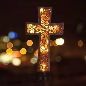 Memorial Solar Cross Lighted Yard Lawn Grave Cemetery Statue Garden Ornament NEW - Picture 1 of 7