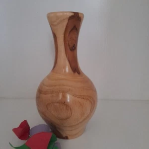 Handmade Natural Teak Wood Modern Indoor Home Decor Unique Flower Bud Vase 6" - Picture 1 of 11