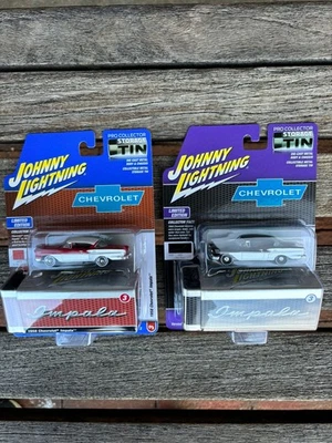 2025 JOHNNY LIGHTNING 1958 CHEVROLET IMPALA BLACK RED TIN A+B 1:64 Lot 2 - Image 1 of 4