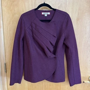 Beyond Threads Malbec Pleated Serena Peruvian Alpaca Wool Sweater Jacket Small - Picture 1 of 9