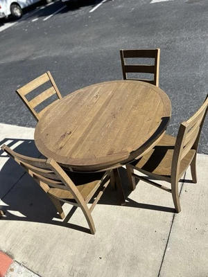 Solid Wood 48” Round Dining Table with Leaf & 4 Chairs –Farmhouse Pedestal Style - Image 1 of 4
