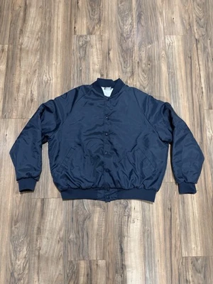 Vintage 90s Hilton Blank Navy Blue Bomber Jacket XL USA Made Slick Pockets Lined - Image 1 of 4