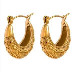 Gold Plated Hoop Earrings 18K Women Stainless Steel Jewelry Waterproof - Picture 1 of 4