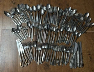 BOHO HIPSTER WEDDING Mismatched Stainless Steel Silverware MCM Oneida Lot Of 122 - Picture 1 of 13