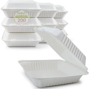 9 pollici, 200 pezzi, 1 scomparto, conchiglia compostabile, borsasse naturale (zucchero - Foto 1 di 7