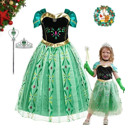 Girls Kids Frozen Anna Princess Fancy Dress Cosplay Party Costume Outfit Gifts - Image 1 of 4