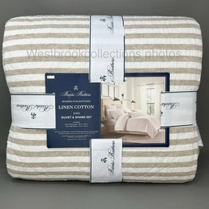 3pc BROOKS BROTHERS Linen Blend KING Duvet Sham Set Quilted Natural Stripe - Picture 1 of 8