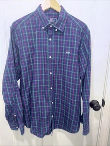 Vineyard Vines Wal Hemd Herren Größe L blau kariert Knopfleiste Preppy Academia  - Bild 1 von 5