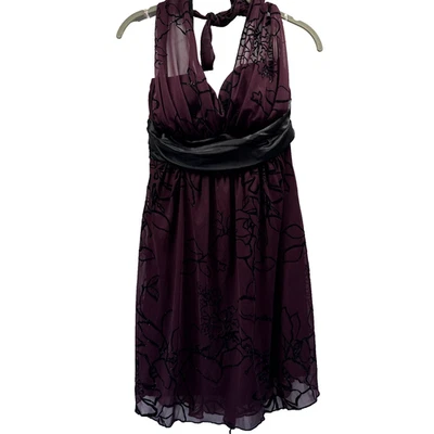 Speechless Halter Dress Med Babydoll Burgundy Black Dark Sheer Whimsigoth Fairy - Image 1 of 4