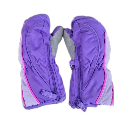 Head Size Small Ski Snow Mittens - Purple Side Zip For Easy On Off Rubber Palms - Image 1 of 4