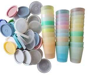 Vintage Lot of Tupperware Midgets Pastels Solids with lids 2.25" Tall Good Shape - Picture 1 of 2