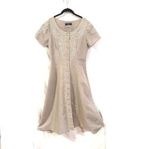 Vintage Donna Morgan for Maggy Linen Blend Dress Button Front Embroidery Teacher - Picture 1 of 9