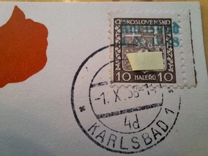 Sudetenland Karlsbad 2 gestempelt EST, Briefstück,  Mahr BPP  - Bild 1 von 3