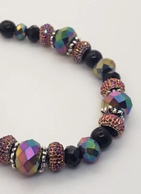Женщин регулируемый черный переливающийся стеклянный бусина моды браслет с застежкой - Изображение 1 из 4