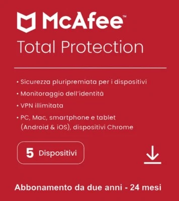 McAfee Total Protection 5 PC 2 ANNI  + VPN - WIN, MAC, Android, iOS - 2026 - Immagine 1 di 2