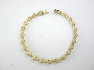 STUNNING 14K YELLOW GOLD TEXTURED WAVE LINKS DIAMOND-CUT BRACELET 7.8G - Picture 1 of 8