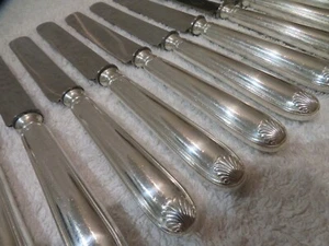 12 couteaux à dessert métal argenté Boulenger filets coquille 20,4cm - Afbeelding 1 van 12