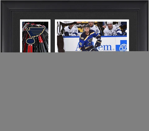 Robert Bortuzzo StL Blues Framed 15x17 Collage & Piece of G-U Puck Cover