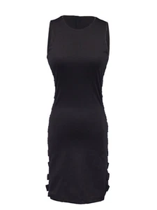 Naked Zebra Bodycon Spandex Contrast Chiffon Lattice Side Sleeveless Dress - Picture 1 of 10