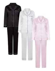 Ladies Satin Pyjamas Black white or Pink Womens Top and Bottoms - Picture 1 of 5