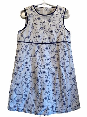 Polly Flinders Dress Girls  Size 8 Blue and White Floral Embroidered Sleeveless - Image 1 of 4