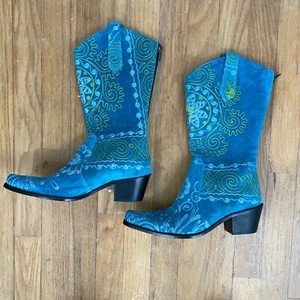 VELVET ROAD Boots Women's Blue Green Embroidered Size 36 NEW US 5.5 M Cowgirl - Picture 1 of 6