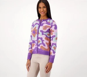 LOGO by Lori Goldstein Sz M Abstract Jacquard Button Front Cardigan A605509 - Picture 1 of 1