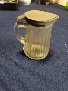 Vintage Clear Glass Syrup Pitcher Dispenser with Metal Spring Loaded Lid - Picture 1 of 9