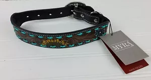 Myra Bag Hand Tooled Leather Western Painted Padded Dog Collar Size L - Picture 1 of 9