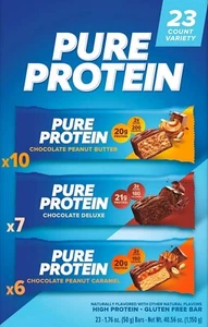 23 Pure Protein Energy Bars Chocolate Peanut Butter Caramel Gluten Free - Picture 1 of 9