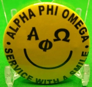 1.75" Smiley Face Alpha Phi Omega Pin Button Pinback - Picture 1 of 2