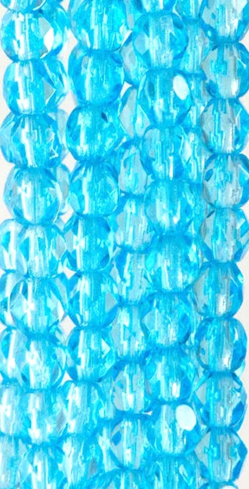 4mm Aquamarine Czech Firepolish Faceted Glass Beads (50) - Image 1 of 1