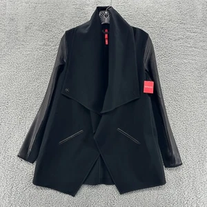 Spanx Jacket Womens M Black Faux Leather Long Sleeve Cardigan Drape Front Jacket - Picture 1 of 11