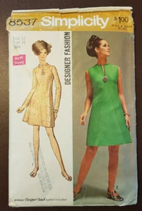 S-8537 VTG 60's Dress Sewing Pattern Simplicity Size 12 Bust 34 Cut & Complete - Picture 1 of 3
