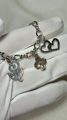 Pulsera James Avery Plata Esterlina Tres Dijes Cadena Flor Corazón Dije 6.5" Foto 1 de 4